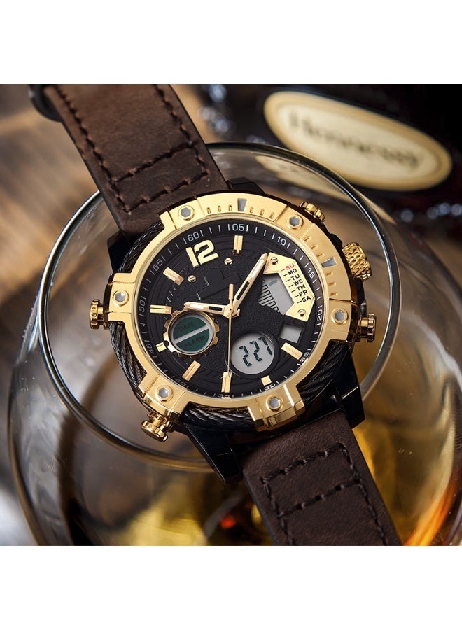 FEICE Dual Time Men’s Watch, Industrial Design with Dual Movement, Leather Strap, Luminous Hands, 3ATM Water Resistant - Image 2